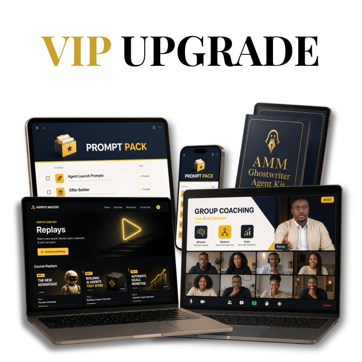 Everything inside the AMM VIP Upgrade — group coaching, replays, Ghostwriter Agent Kit, and Prompt Pack