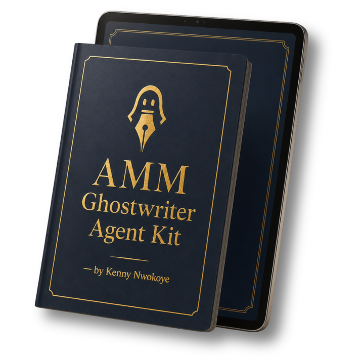 AMM Ghostwriter Agent Kit on book and tablet