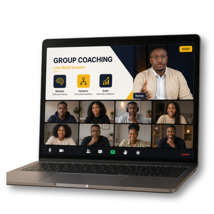 Group coaching live build session on laptop