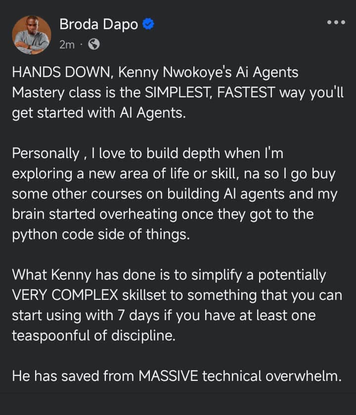 Facebook post: the simplest, fastest way to get started with AI agents