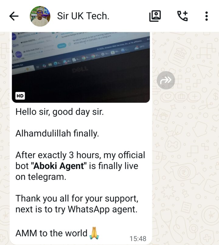 Student: my AI bot is live on Telegram